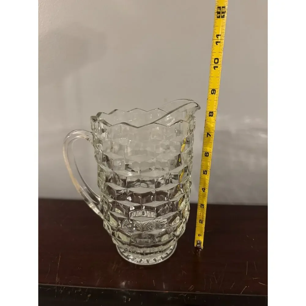 Indiana Glass Whitehall Cubist Pitcher Clear Glass 64 oz Cube Block Vintage